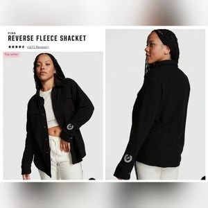 Victoria's secret pink cozy reverse fleece button up shacket XXL BLACK
